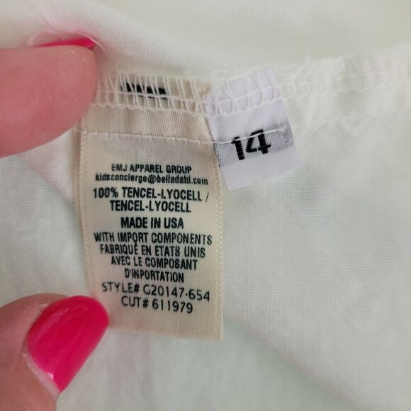 Bella Dahl Girl White Button-Down Blouse Top Girls Size 14 Fringed Hem - Picture 6 of 7